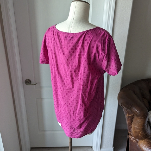 Izod Fuchsia Cotton Short Sleeve Cotton Blouse - Picture 4 of 6